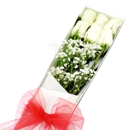 Caja de 6 Rosas Blancas